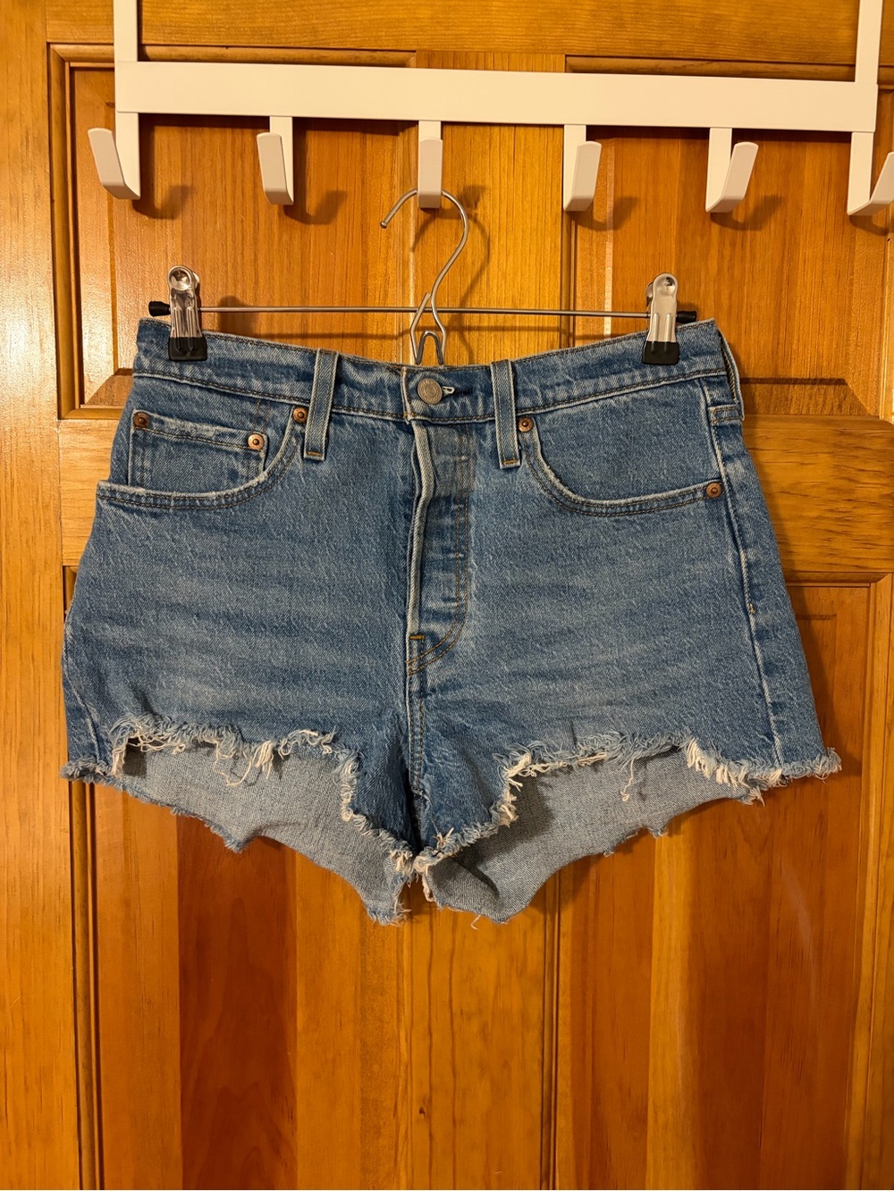 Levi's Light Blue Frayed Hem Denim Cutoff Shorts